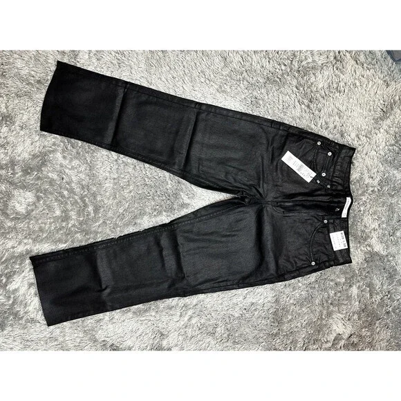 Topshop Coated High Waist Crop Straight Jeans In Black Size W 30 L30 - Picture 7 of 8